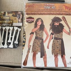 NWT Caveman Kit With Bone Necklace, Child Size Up To 10