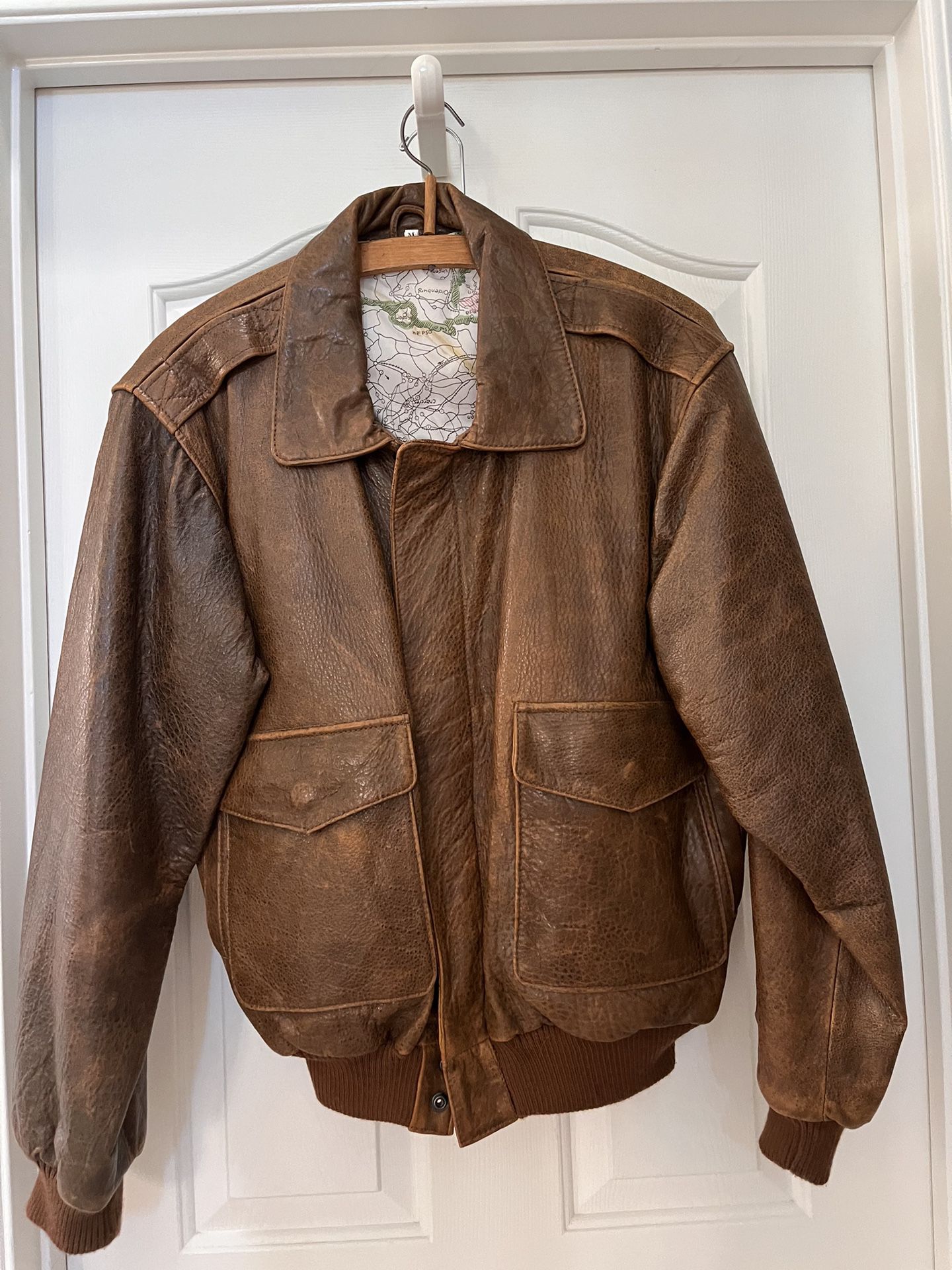 Leather Bomber Jacket - Medium - Brown 
