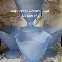 Vintage Blue Satin Glass Sundae/ Sherbet cups (4)