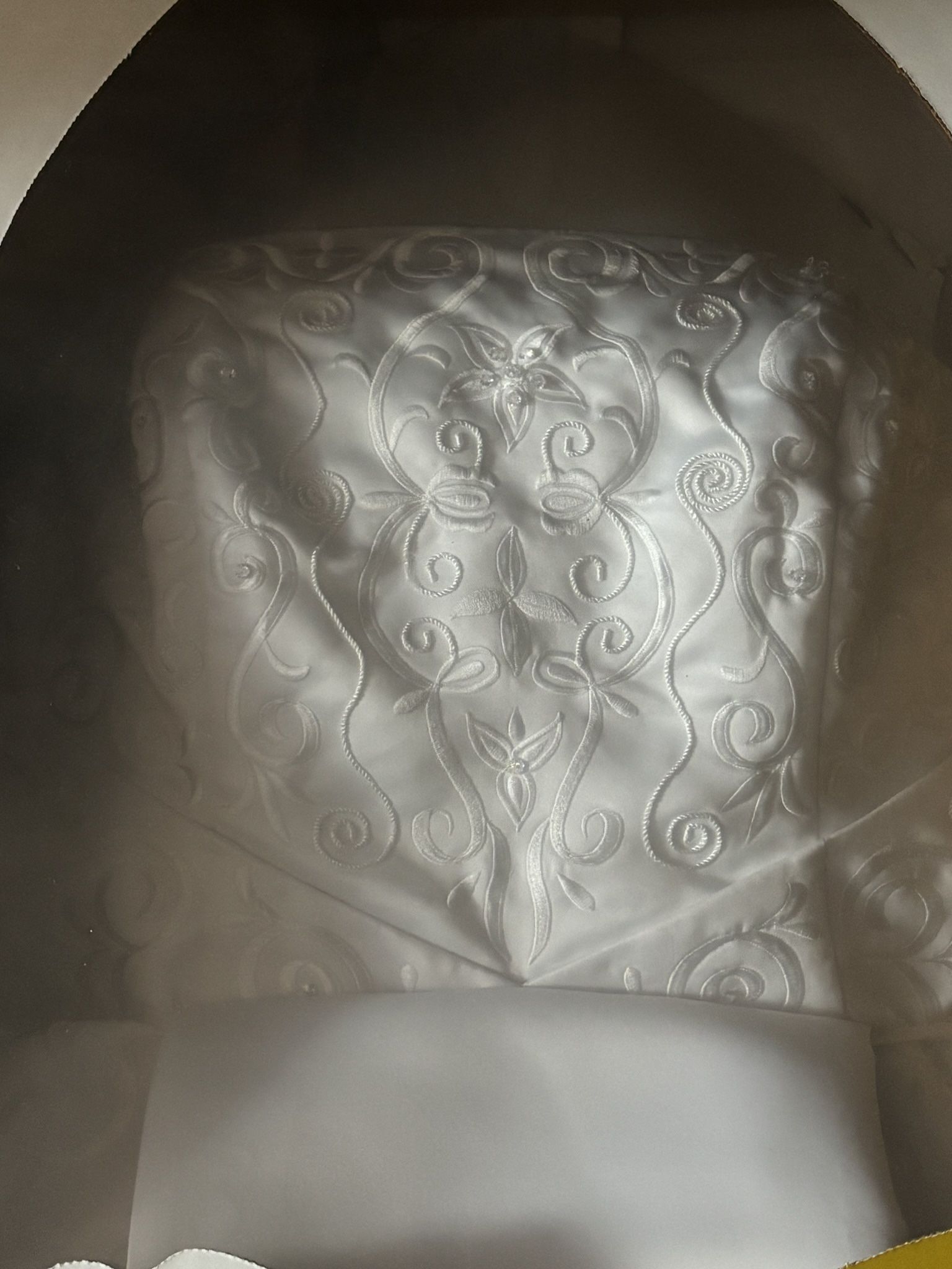 Embroidered White / Strapless Wedding Dress w/ Shoulder Wrap
