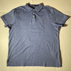 Pre Owned Excellent  Ralph Lauren  Polo  Short Sleeve Shirt  Embroidered  Multicolor Pony Light Blue  Custom Slim Fit Men Size Large