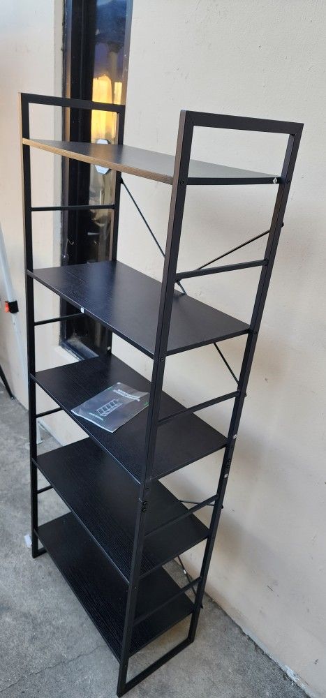 New 5-Tier Bookcase Shelf Storage Organizer, 62"H x 24"L x 12"W, Black