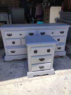 Gray 7 drawer dresser and nightstand