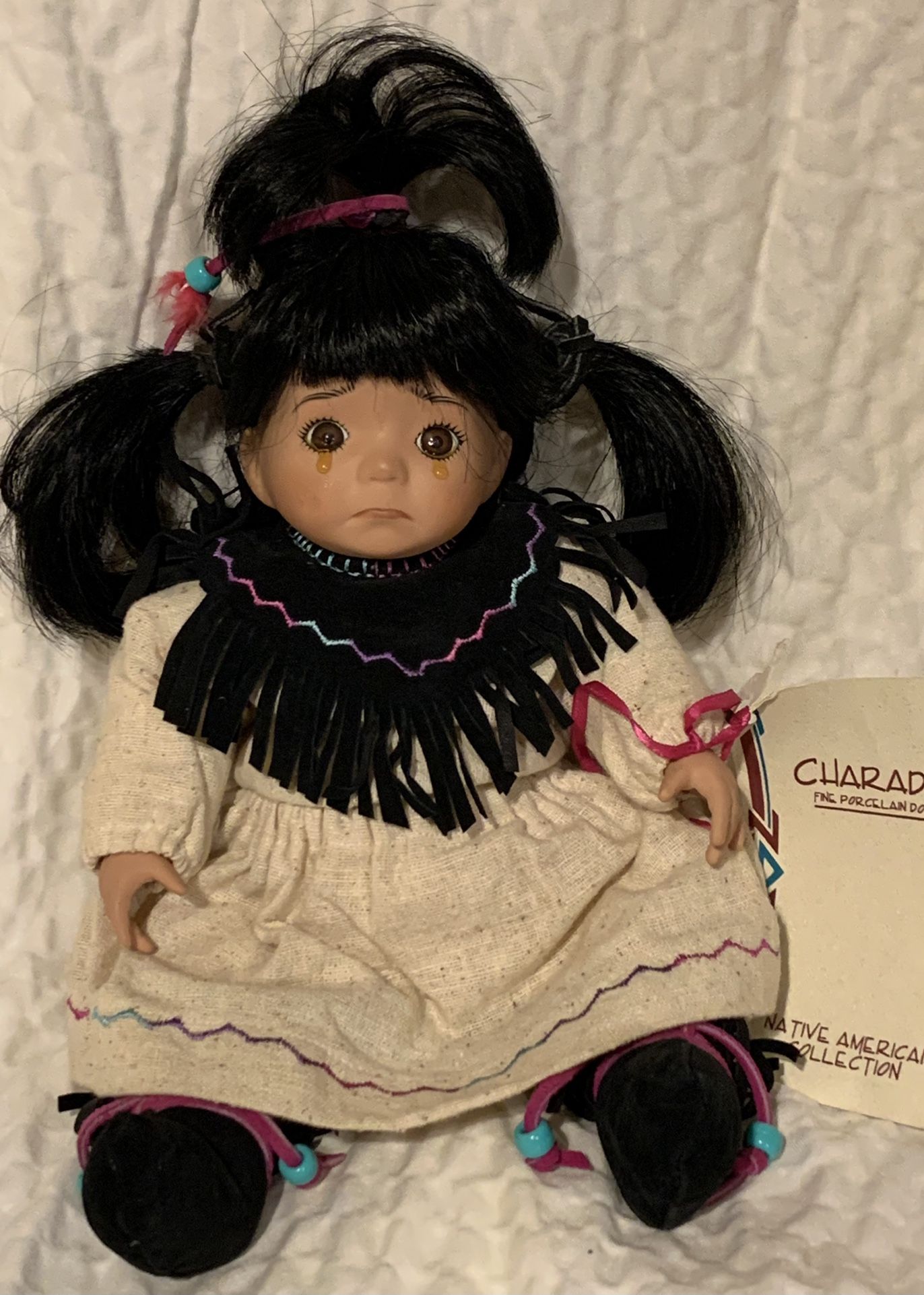 Charades Fine Porcelain Native American Doll Rain Bird Signed 