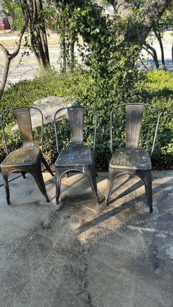 Three Metal Dining Chairs