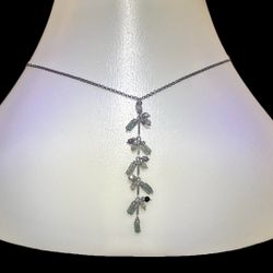 Antiqued Vtg Sterling Silver Lariat Necklace Green Tourmaline Pearls Onyx Quartz