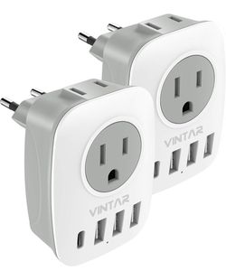 2 Pack European Travel Plug Adapter, VINTAR International Power Plug (Open Box)