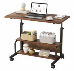 Rustic Brown Adjustable Height Standing Desk w/ Storage Shelves