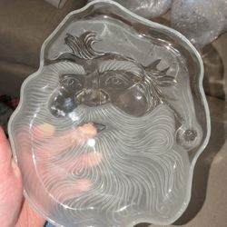 Vintage Santa Frosted Glass Plate 