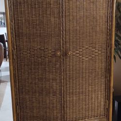 BAMBOO/WICKER WARDROBE/STORAGE CABINET WITH 4 SHELVES & ONE DRAWER
