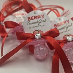 A Berry Sweet Girl Strawberry Baby Shower Pacifiers Guest Favor Necklaces 