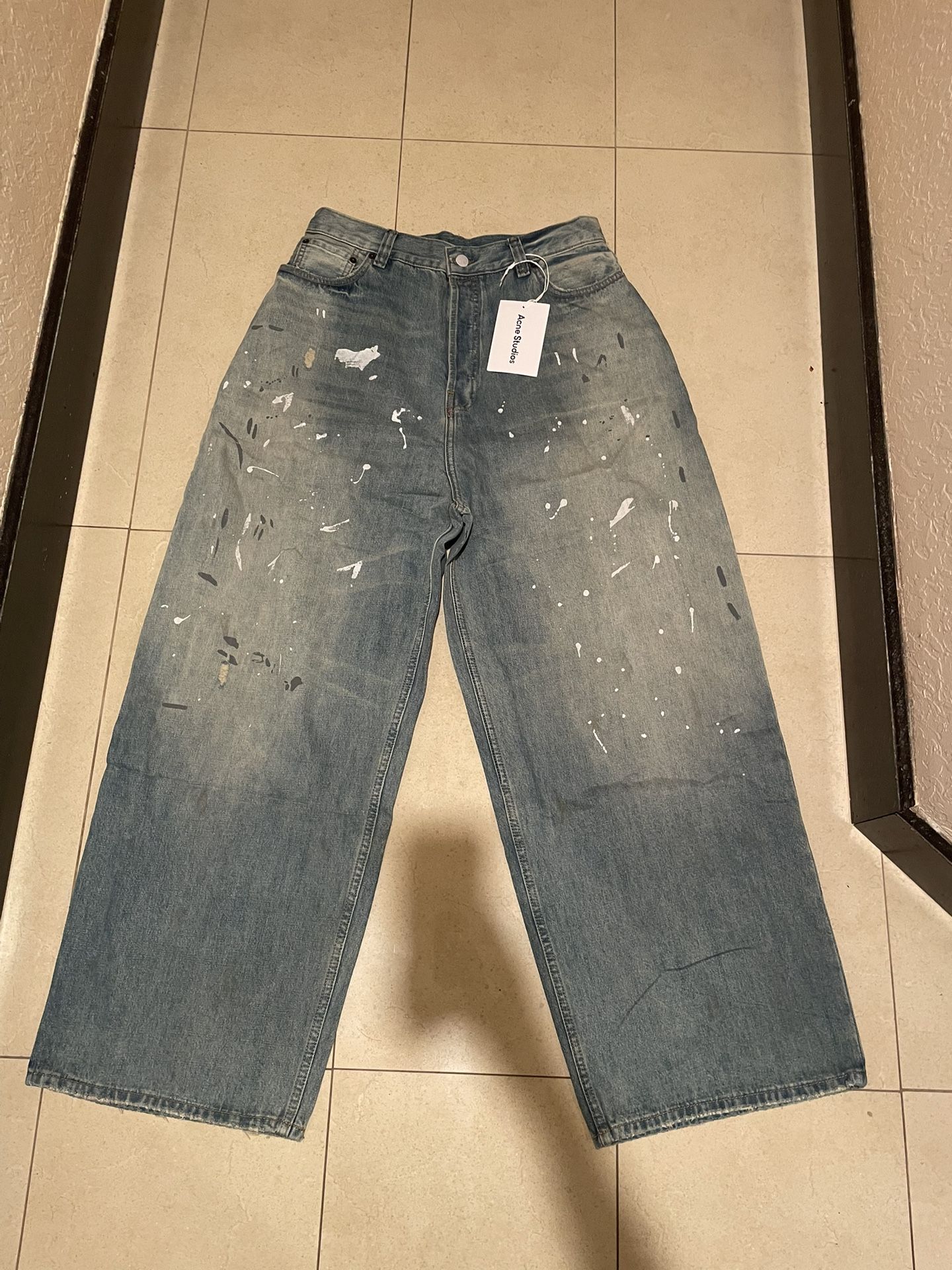 Acne Studios Paint Splattered very baggy blue jeans 33 x 32,All Products : American Fashion Style Bags On Sale