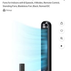 Dreo Tower Fan, 27ft/s Velocity Quiet Floor Fan, 90° Oscillating Fans for Indoors with 8 Speeds, 4 Modes, Remote Control, Standing Fans, Bladeless Fan