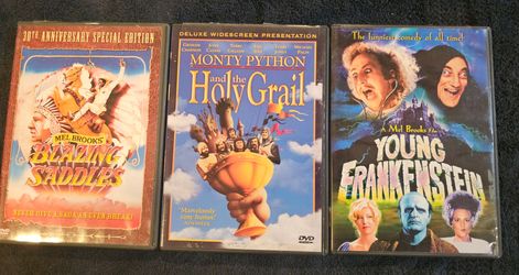 3 Classic DVD's- Young Frankfnstein,  monty  Pythons, Holy Grail, Blazing Saddles