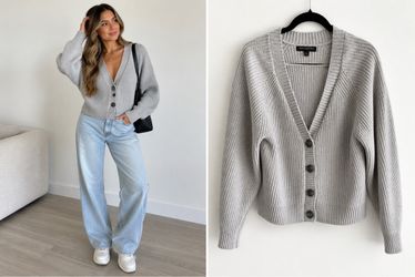 Banana Republic Gray Ribbed Knit Cardigan