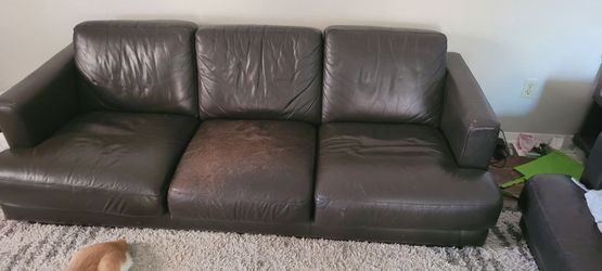 Dark Brown Leather 3-Seat Sofa
