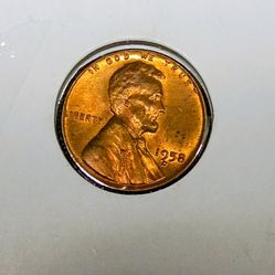 1958 D DDO CHOICE BU WHEAT CENT TONED US COIN RED