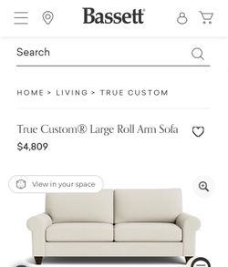 Bassett True Custom Roll Arm Sofa