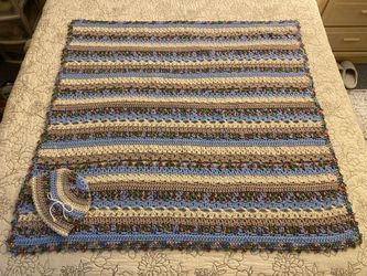 Newly Hand-Crocheted Baby Afghan and Hat