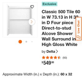 Classic 500 Tile 60 in W 73.13 in H 3º in D Four piece Direct-to-stud Live Chat Alcove Shower 江」 Wall Surround inl High Gloss White