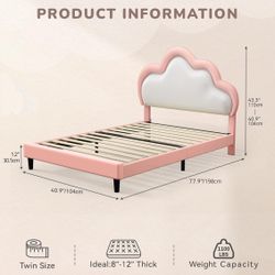 TWIN CLOUD HEADBOARD SHAPE WOOD BED FRAME WITH BLUE LIGHT