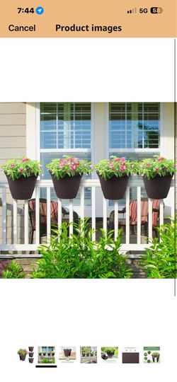BPS Deck Railing Planter Boxes Set of 4, 12 inch Round Outdoor Planters with Adjustable Brackets for Patio, Balcony, Fence  118
