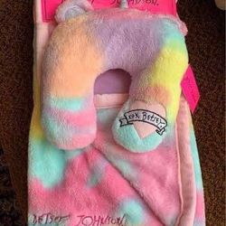 New Betsy Johnson Rainbow Unicorn Baby Blanket With Support Pillow