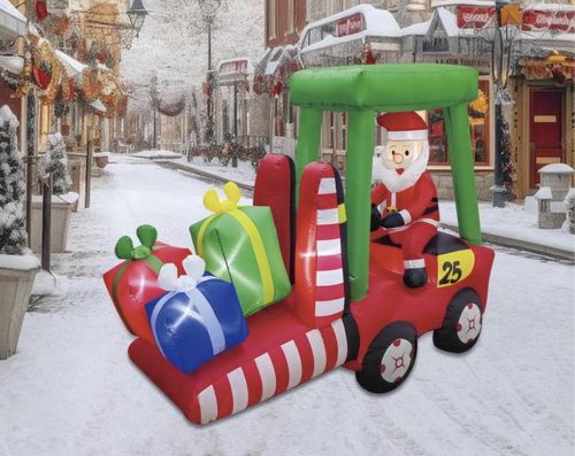 Enchanted Forest® 6' LED Lighted Santa on a Forklift Inflatable