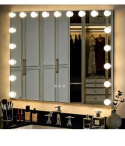 THEKLA 24 x 32 Inch Hollywood Light Vanity Mirror with 18 Bulbs Adjustable 3 Color Lights 32" Vanity Lighted Mirror for Bathroom Bedroom Wall Vanity M
