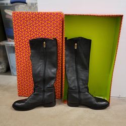 Tory Burch Black Saddle Riding Boots With Box