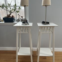 White Nightstand Table Set with Lamps