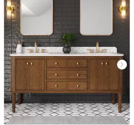 Collette 72 in. Double Sink Cinnamon Oak Bath Vanity with Carrara White Marble Top (Assembled)