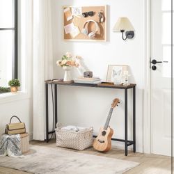 Narrow Console Table with Power Outlets, 44.9 Inches Sofa Table, Slim Behind Couch Table, Entryway Table with Display Shelf, for Living Room, Foyer, H