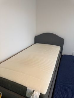 Twin Upholstered Bed Frame with Mattress - NEED GONE ASAP (PICKUP ONLY)