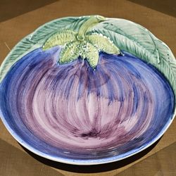 Vietri Bel Orto Blue Plum 9 Inch Bowl Made In Italy Pottery Handpainted 7890