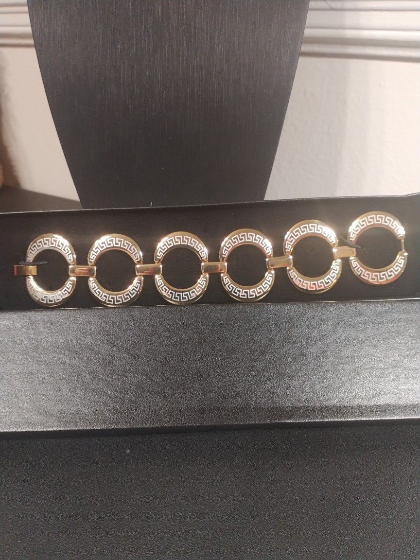 QVC Stainless Steel Greek Key Bracelet 7.5 18k Gold Plated No Tarnish Hypoallergenic