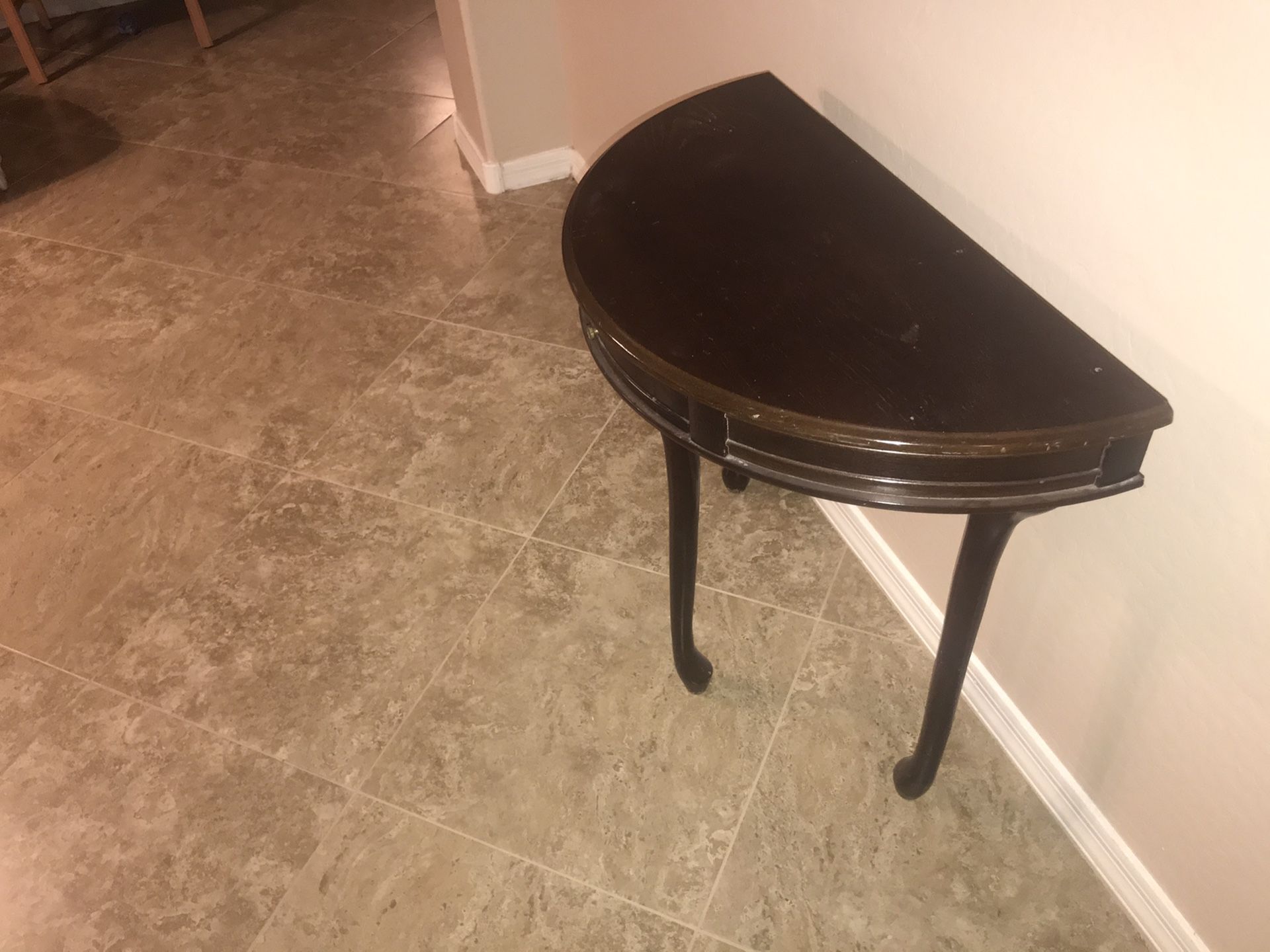 Antique half moon console table. Needs restoration. Located at Yuma and