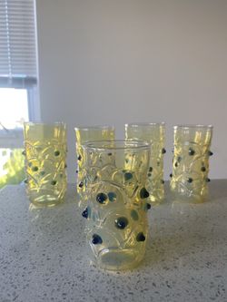 Beautiful Hand Blown Cobalt Dot Tumblers x 5