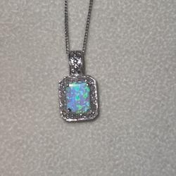 Silver Opal & Cz Pendant