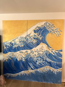 Huge Great Wave Art piece | 86.5" x 84.5" | Folds in Half for Easy Transport