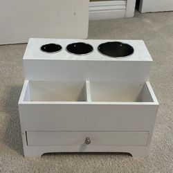 White Wooden Vanity Jewelry Organizer With Metal Spots For Hair Straightener/curling Iron 