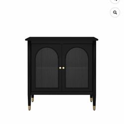 New in box HLR 31.4" Storage Cabinets with 2 Arched Glass Doors, Side Board Buffet Cabinet for Living Room, Black, YJJ230140