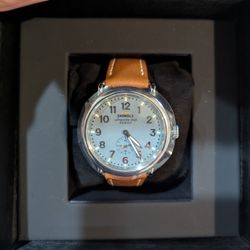 Shinola The Runwell Light Blue Dial Brown Leather Watch 41mm