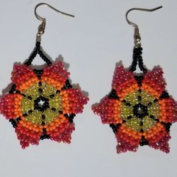 Beaded Houichol Flower Earrings 