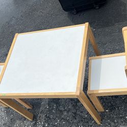 Wooden Kids Table And Two Chairs