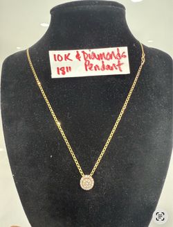 10K Solid Gold Chain and Pendant With NATURAL DIAMONDS 💎 STONES For Wedding 18 Inches Long