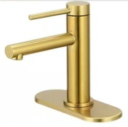 BWE Single-Handle Single Hole Low-Arc Bathroom Faucet with Drain Assembly Drip-Free Vanity Sink Faucet in Brushed Gold