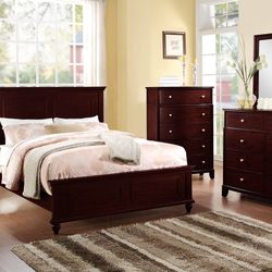 Brand New Brown Queen Bedframe + Dresser + Mirror + Nightstand 4PCs Bedroom Set