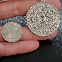 Silver Aztec Calendar Pendant 