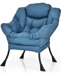 Lazy Chair for Adults, Comfy Reading Accent Chair, Beige Single Padded Seat, High Backrest, Armrests and Side Pocket for Lounging in Living Rooms, Bed